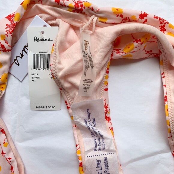 Raisins Miami Pant Pink Floral Cheeky Shirred Bikini Swim Bottoms Size XL - Picture 4 of 9